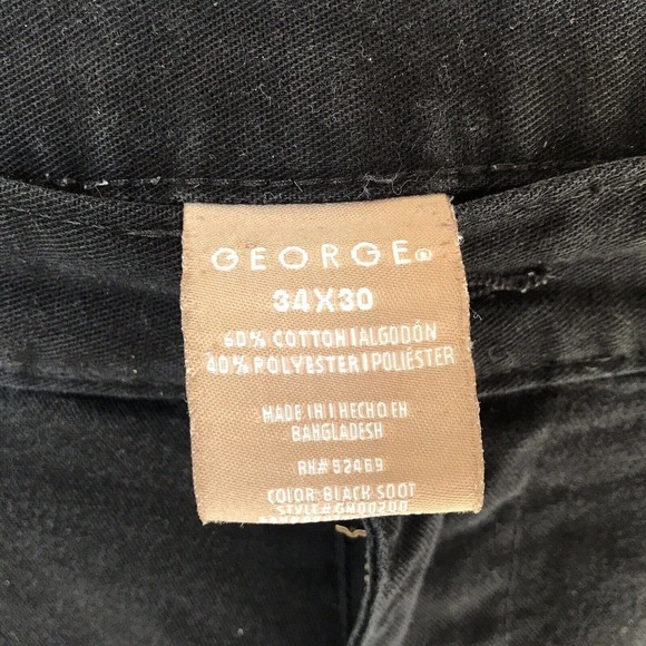 George Cotton Pants SzM34/30 Black Wide Leg Flat Front Pockets Zipper Pre-Owned - Picture 3 of 12